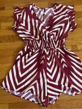Maroon and Cream Chevron Romper